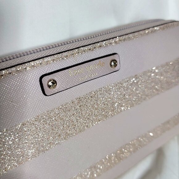 Kate Spade NY Haven Lane Zip-Around Wallet in a Gray/Lavender w/ Glitter Stripes - Picture 3 of 7